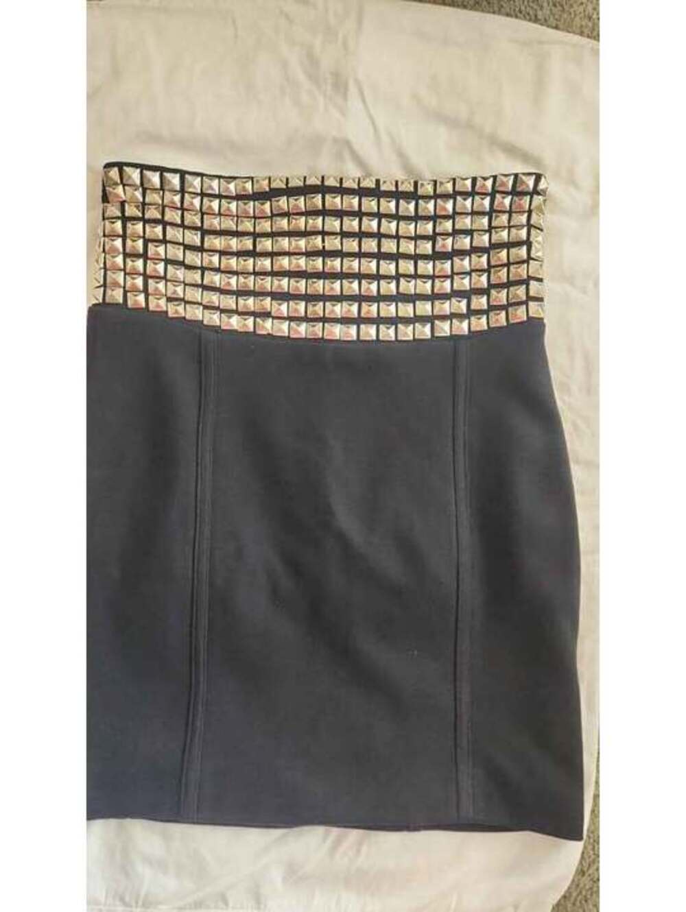 LaROK Studded Mini Skirt Sz 2 Silver Pyramid Rocker Moto